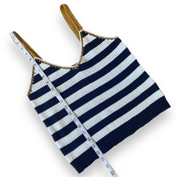 HEM & Thread Navy, White, and Gold Stripe Crochet Knit Tank Top | Size Medium - Picture 12 of 14